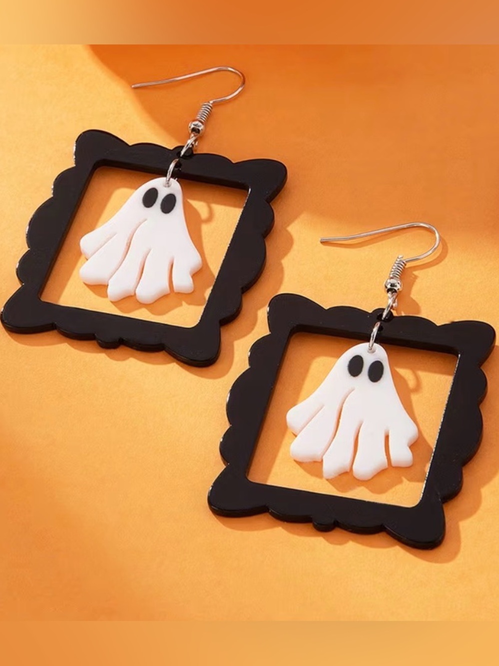 Cute Ghost Frame Earrings - Black & White Halloween Dangle
